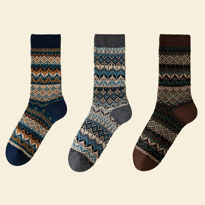 Férfi ruha zokni, Cotton Crew zokni, 3 pár, Légáteresztő és izzadságelnyelő, Funky Colorful Pattern Crew Zokni