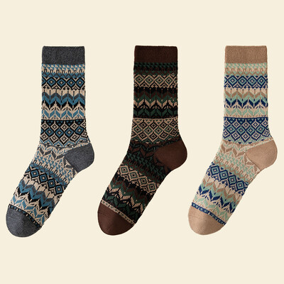 Férfi ruha zokni, Cotton Crew zokni, 3 pár, Légáteresztő és izzadságelnyelő, Funky Colorful Pattern Crew Zokni