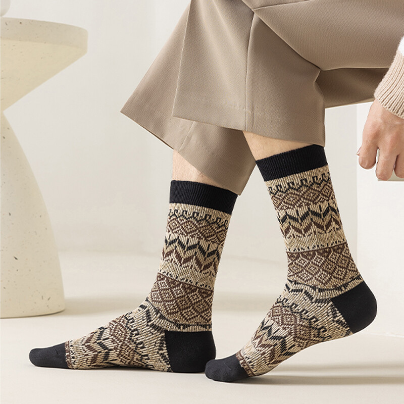 Férfi ruha zokni, Cotton Crew zokni, 3 pár, Légáteresztő és izzadságelnyelő, Funky Colorful Pattern Crew Zokni