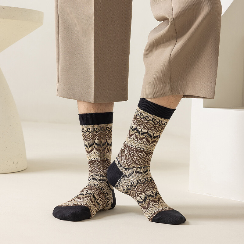 Férfi ruha zokni, Cotton Crew zokni, 3 pár, Légáteresztő és izzadságelnyelő, Funky Colorful Pattern Crew Zokni