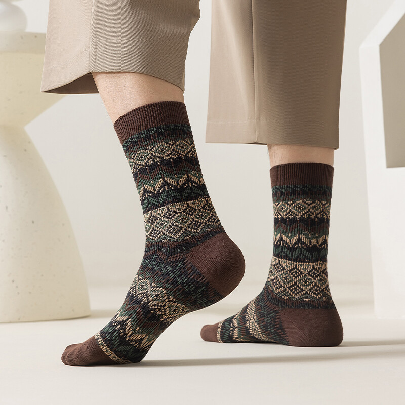 Férfi ruha zokni, Cotton Crew zokni, 3 pár, Légáteresztő és izzadságelnyelő, Funky Colorful Pattern Crew Zokni