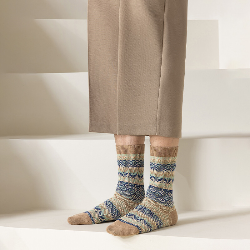 Férfi ruha zokni, Cotton Crew zokni, 3 pár, Légáteresztő és izzadságelnyelő, Funky Colorful Pattern Crew Zokni