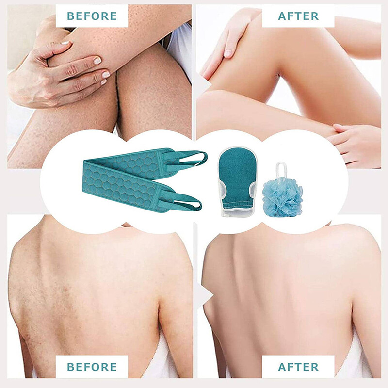 Šveičiamojo kūno šveitiklio rinkinys – apima nugaros šveitiklį, vonios pirštinę ir dušo kempinę.