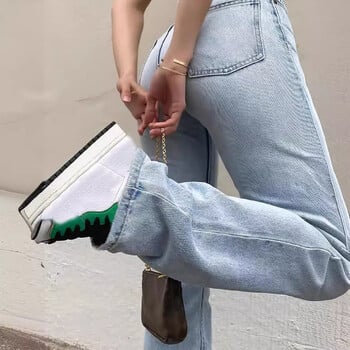 Wash Jeans Denim Γυναικεία ίσια παντελόνια τσέπες ψηλή μέση Μήκος στον αστράγαλο Loose distressed Solid Casual Basics Vintage 2024