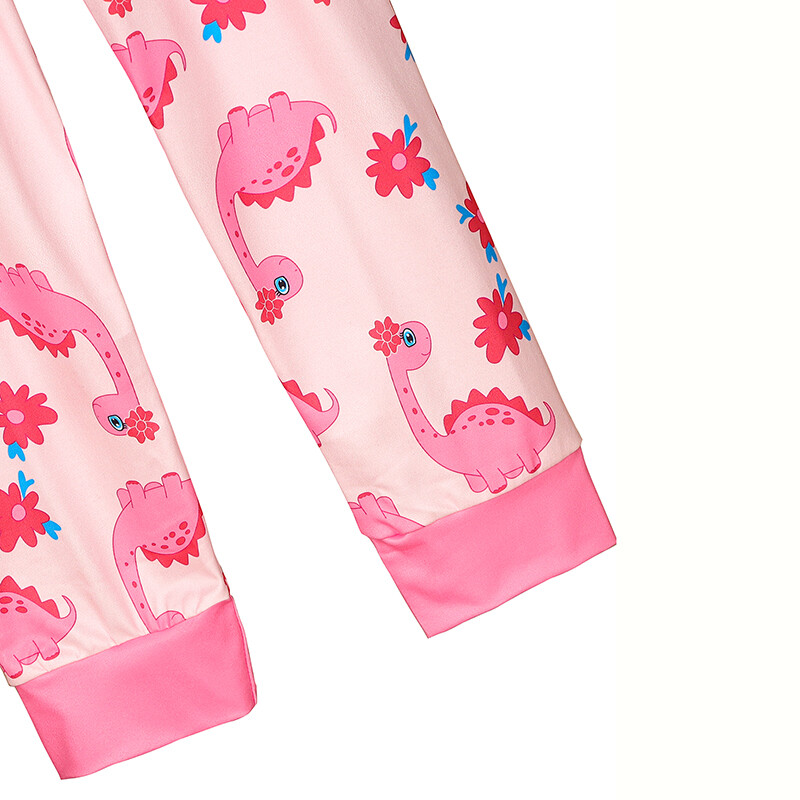 2 részes aranyos rajzfilm dinoszauruszmintás kerek nyakú, hosszú ujjú nadrág pizsama szett lányoknak, kényelmes és bőrbarát hercegnő pizsama