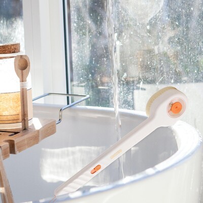 Perie de duș cu distribuitor de săpun Perie de baie exfoliere moale Scrubber pentru spate cu mâner lung Perie pentru baie pentru casă