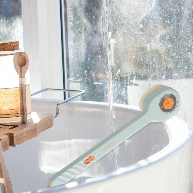 Perie de duș cu distribuitor de săpun Perie de baie exfoliere moale Scrubber pentru spate cu mâner lung Perie pentru baie pentru casă