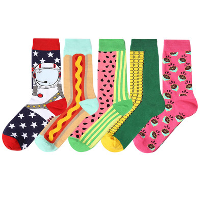 5 pár új férfi női pamut zokni Alkalmi színes zoknik Személyzeti zoknik Utcai gördeszka zokni Boldog Vicces Harajuku Sox Meias