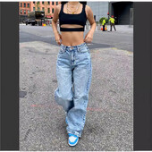 Dámske jarné a jesenné nové ležérne slim-fit módne džínsy jednofarebné s vysokým pásom, rovné nohavice, džínsy Y2k Denim so širokými nohavicami