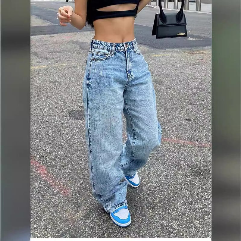 Dámske jarné a jesenné nové ležérne slim-fit módne džínsy jednofarebné s vysokým pásom, rovné nohavice, džínsy Y2k Denim so širokými nohavicami