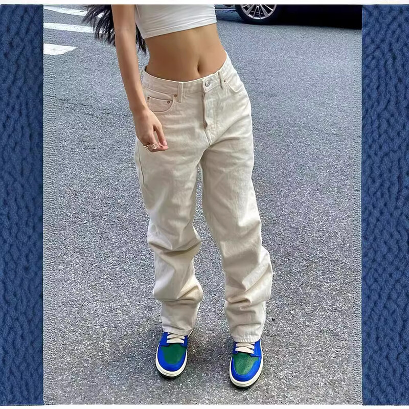 Dámske jarné a jesenné nové ležérne slim-fit módne džínsy jednofarebné s vysokým pásom, rovné nohavice, džínsy Y2k Denim so širokými nohavicami