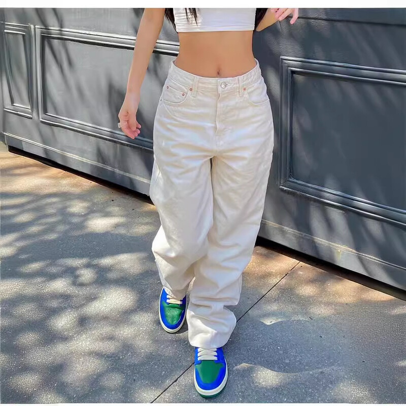 Dámske jarné a jesenné nové ležérne slim-fit módne džínsy jednofarebné s vysokým pásom, rovné nohavice, džínsy Y2k Denim so širokými nohavicami