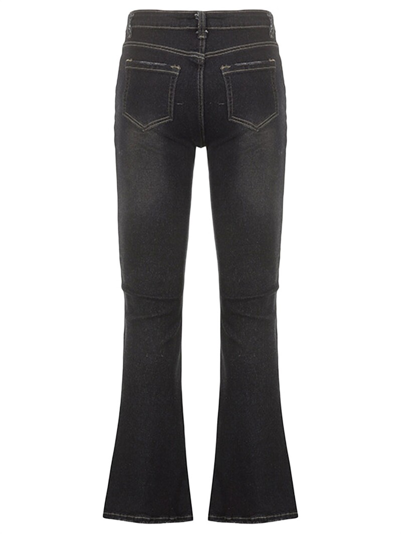 Moteriškos žemu juosmeniu tampriu platėjančiu džinsai plataus ilgio džinsai Džinsinės kelnės Įtemptos džinsinės kelnės su kišenėmis Gatvės apranga