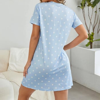 Γυναικεία Sleepwear Καλοκαιρινό πουά & γράμματα Νυχτικό Νυχτικό με κοντό μανίκι στρογγυλή λαιμόκοψη Φαρδιά νυχτικό Casual ρούχα για το σπίτι