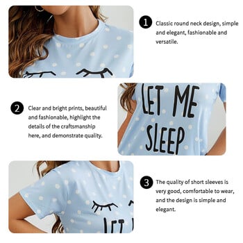 Γυναικεία Sleepwear Καλοκαιρινό πουά & γράμματα Νυχτικό Νυχτικό με κοντό μανίκι στρογγυλή λαιμόκοψη Φαρδιά νυχτικό Casual ρούχα για το σπίτι