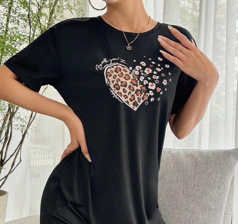 Nauji moteriški naktiniai marškiniai namų drabužiai, moteriški meilės raštai, trumpomis rankovėmis, patogūs laisvalaikiui namuose Seksualūs, tinkami nešioti laisvalaikio sijonui