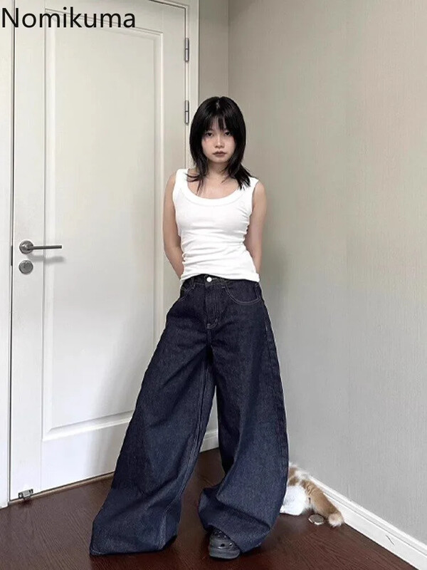 Dámske džínsy, streetwear, elegantné, Y2k, široké nohavice, nové, 2024, spodné diely, vysoký pás, rovné džínsové nohavice, ležérne kórejské pantalon Femme