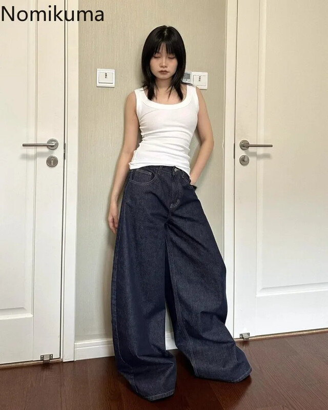 Dámske džínsy, streetwear, elegantné, Y2k, široké nohavice, nové, 2024, spodné diely, vysoký pás, rovné džínsové nohavice, ležérne kórejské pantalon Femme