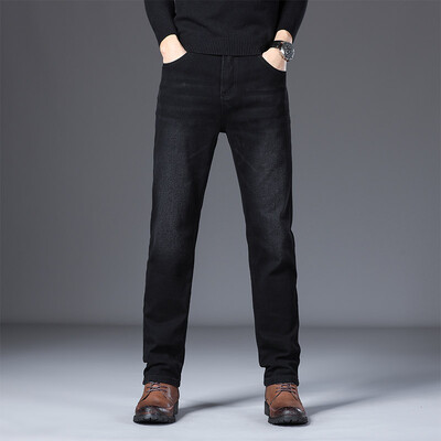 Férfi sztreccs farmer egyenes szárú derékközép nadrág divatos és egyszerű multifunkcionális és kopásálló üzleti alkalmi nadrág