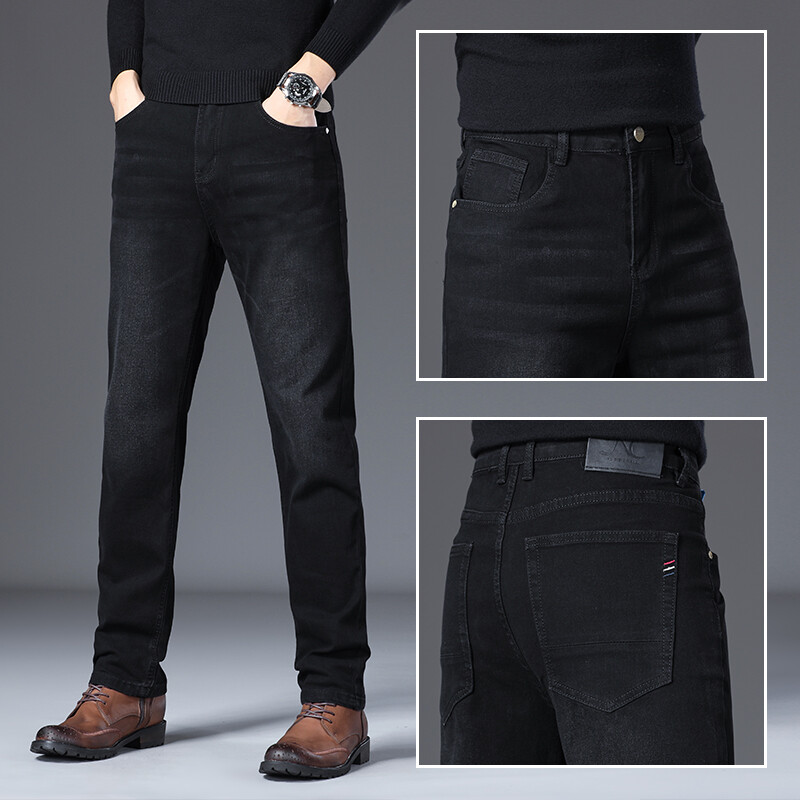 Férfi sztreccs farmer egyenes szárú derékközép nadrág divatos és egyszerű multifunkcionális és kopásálló üzleti alkalmi nadrág