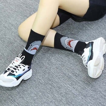 Модни хип-хоп чорапи Shark Мъжки дълги чорапи Cartoon Hiphop Street Sport Skateboard Black White Crew Socks