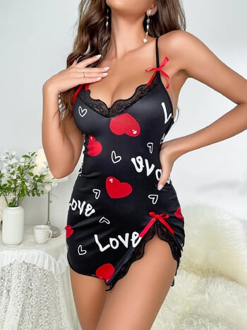 Sleepwear Γυναικείο νυχτικό Σέξι εσώρουχα Love printed halter εξώπλατο μίνι φόρεμα Casual πυτζάμες Sleepshirts Nighties