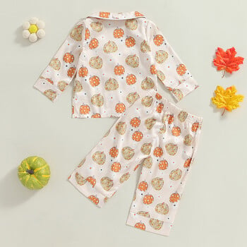 2024-05-24 Lioraitiin Kids Girls Halloween Pijamas Set, μακρυμάνικο μπλουζάκι με στάμπα κολοκύθας με ελαστικό παντελόνι μέσης Sleepwear