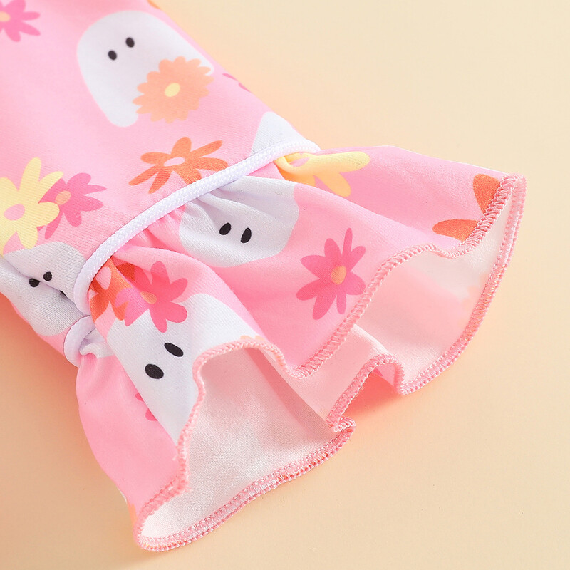 Mažos mergaitės Helovino pižamos komplektas su moliūgų raštu ilgomis rankovėmis, užsegami sagomis, viršutiniai viršutiniai drabužiai su rauktomis kelnėmis miegui 6M-6T