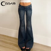 CIBBAR Blue Low Rise Flare Jeans Vintage 2000s Slim-fitting τζιν παντελόνι Κορεατικού στυλ Γυναικείο παντελόνι y2k Distressed Mom Jeans 90s