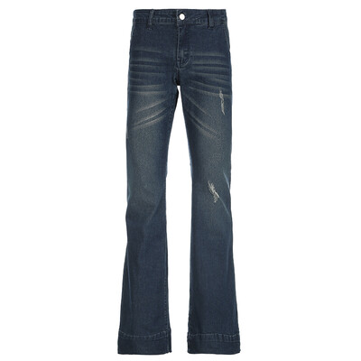 CIBBAR Blue Low Rise Flare Jeans Vintage 2000s Slim-fitting τζιν παντελόνι Κορεατικού στυλ Γυναικείο παντελόνι y2k Distressed Mom Jeans 90s
