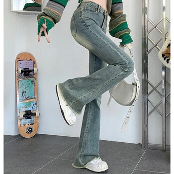 2024 Γυναικείο ψηλόμεσο Vintage Streetwear Flare Jeans Γυναικείο ελαστικό Grunge παντελόνι με καμπάνα για κορίτσια Μόδα μπλε τζιν παντελόνι