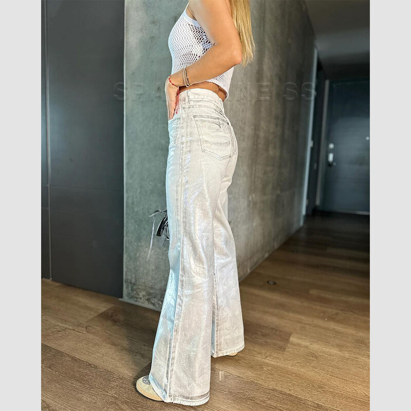 Metalické džínsy s povrchovou úpravou Y2K Advanced Sense, ležérne, široké nohavice, dámske rovné džínsy, voľné, hip-hopové, streetwear, nadrozmerné džínsové nohavice
