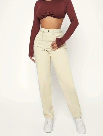 Apricot High Waist Mom Jeans, Patch Pockets High Rise Loose Fit Straight Jeans, Γυναικεία τζιν τζιν & ρούχα