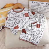 2024 Νέο παιδικό σετ οικιακών ρούχων από καθαρό βαμβάκι για αγόρια, κορίτσια, πιτζάμες με μανίκια τριών τετάρτων Λεπτά, κλιματιζόμενα ρούχα