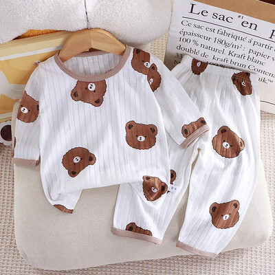 2024 Νέο παιδικό σετ οικιακών ρούχων από καθαρό βαμβάκι για αγόρια, κορίτσια, πιτζάμες με μανίκια τριών τετάρτων Λεπτά, κλιματιζόμενα ρούχα