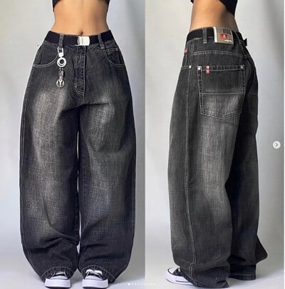 Blugi Blugi retro Street New High Street Hip-Hop Buzunar Pantaloni largi cu picioare largi Y2K Harajuku Pantaloni gotici din denim cu talie înaltă Tide