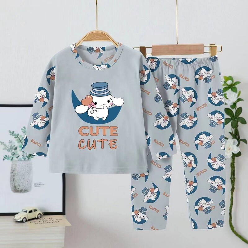 Sanrio Cinnamoroll vaikiški pižamų rinkiniai Minkšti, tinkantys patogiai spausdinti vaikiškų naktinių drabužių rinkinys, kvėpuojantis madingas 2 dalių rinkinys rudens žiemai