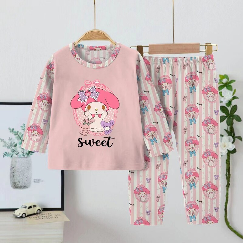 Sanrio Cinnamoroll vaikiški pižamų rinkiniai Minkšti, tinkantys patogiai spausdinti vaikiškų naktinių drabužių rinkinys, kvėpuojantis madingas 2 dalių rinkinys rudens žiemai