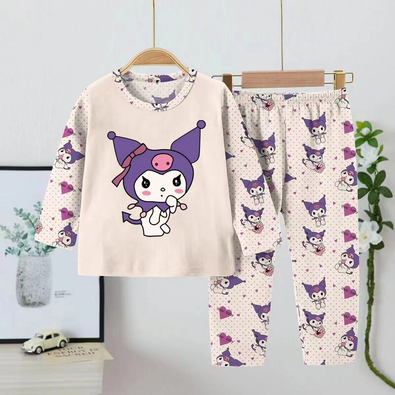 Sanrio Cinnamoroll vaikiški pižamų rinkiniai Minkšti, tinkantys patogiai spausdinti vaikiškų naktinių drabužių rinkinys, kvėpuojantis madingas 2 dalių rinkinys rudens žiemai