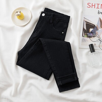 Női, magas derekú karcsúsító, sokoldalúan rugalmas farmer, ceruzával vékony, bokáig érő farmer nadrág télre