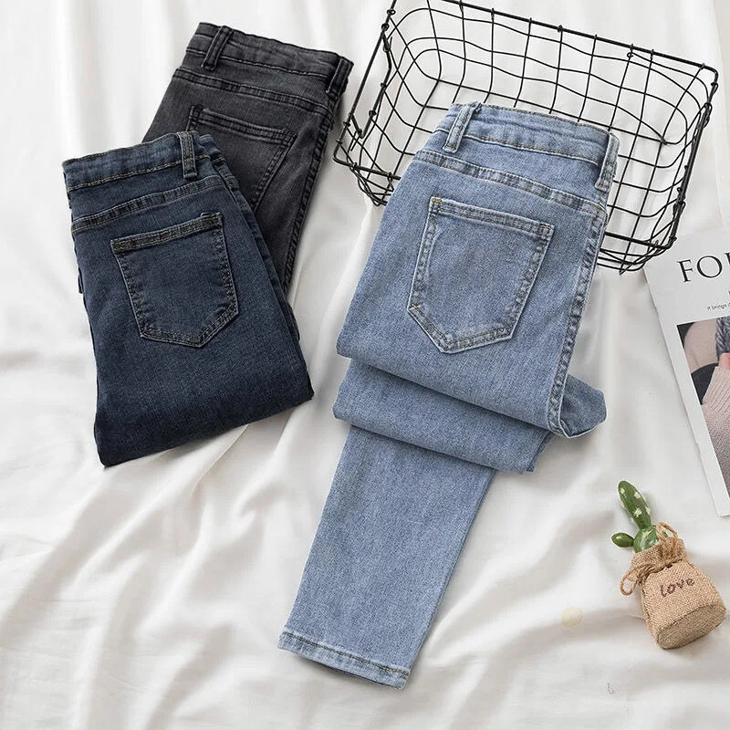 Női, magas derekú karcsúsító, sokoldalúan rugalmas farmer, ceruzával vékony, bokáig érő farmer nadrág télre