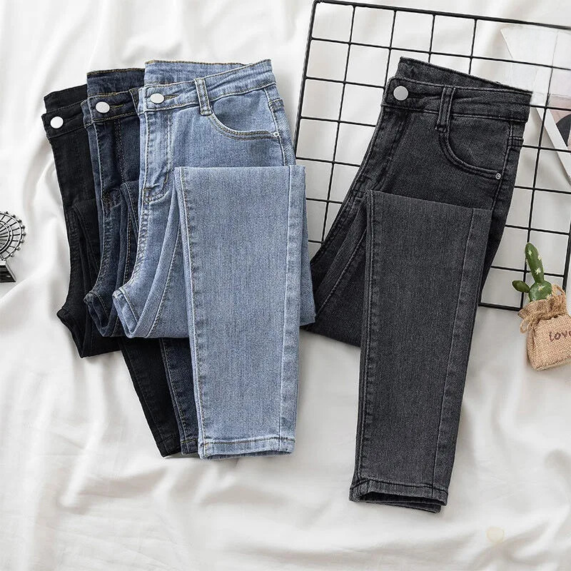 Női, magas derekú karcsúsító, sokoldalúan rugalmas farmer, ceruzával vékony, bokáig érő farmer nadrág télre