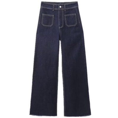 Fashion Patch Pocket Jeans Woman 2023 Νέο vintage ψηλόμεσο φερμουάρ Γυναικείο κομψό φαρδύ τζιν Κομψό τζιν παντελόνι από ακατέργαστη άκρη