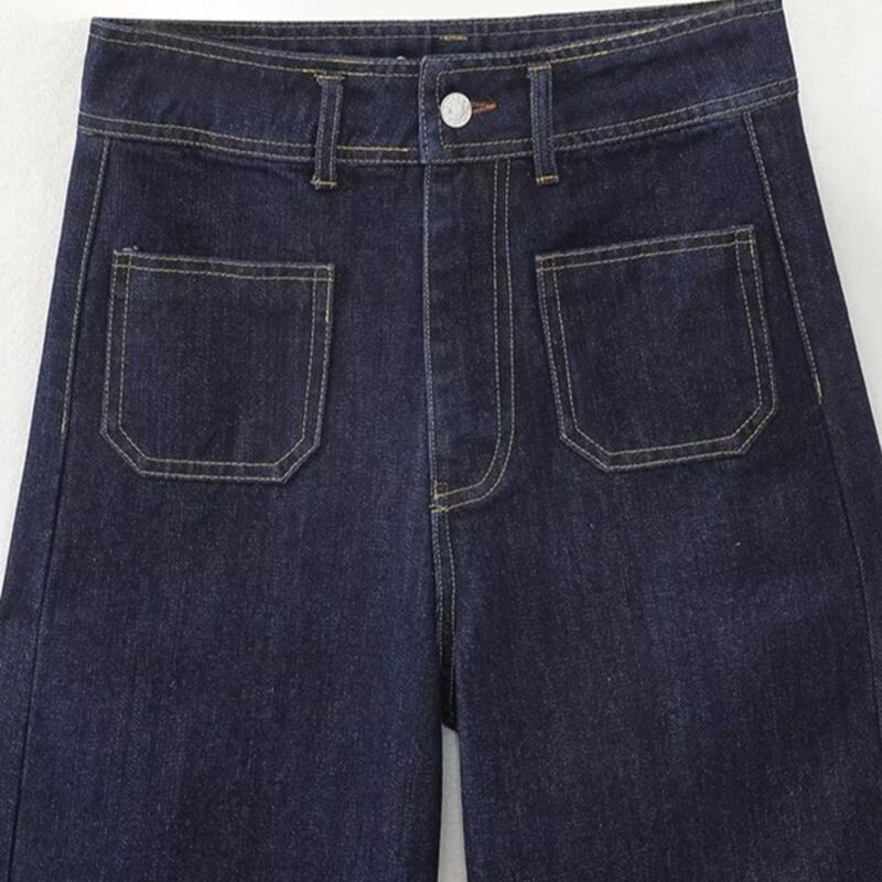 Fashion Patch Pocket Jeans Woman 2023 Νέο vintage ψηλόμεσο φερμουάρ Γυναικείο κομψό φαρδύ τζιν Κομψό τζιν παντελόνι από ακατέργαστη άκρη