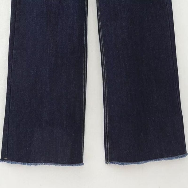 Fashion Patch Pocket Jeans Woman 2023 Νέο vintage ψηλόμεσο φερμουάρ Γυναικείο κομψό φαρδύ τζιν Κομψό τζιν παντελόνι από ακατέργαστη άκρη