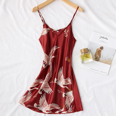 Seturi de rochii de rochie kimono din mătase artificială burgundy pentru femei, cămașă de noapte și halat de baie, cu imprimeu sexy, cămașă de noapte, pijamă de vară