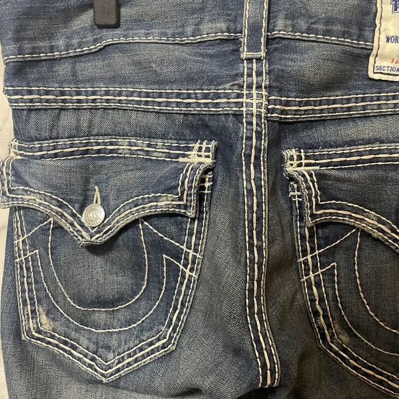 True Religion farmer, mikro-lángoló nadrág 90-es évek retro utcai farmernadrágja férfiaknak és nőknek Harajuku magas derekú, egyenes, széles szárú Y2k farmernadrág