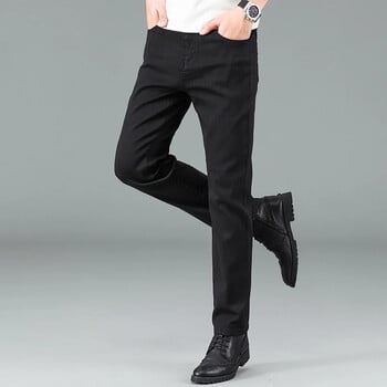 Ανδρικό Pure Black Slim Jeans ελαστικό ίσιο παντελόνι Business Fashion Leisure Κορεάτικο Vintage Skinny Small Feet Ανδρικό τζιν παντελόνι