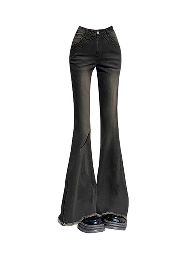 American Retro Bell Bottoms Ниска талия Slim Women Fashion Black E-Girl Denim Pant Hiphop High Street Flare Jeans Y2K Streetwear