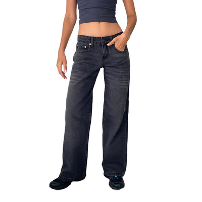 Blugi casual pentru femei cu talie joasă Pantaloni largi din denim cu picioare drepte, cu buzunare, pentru primăvara de vară